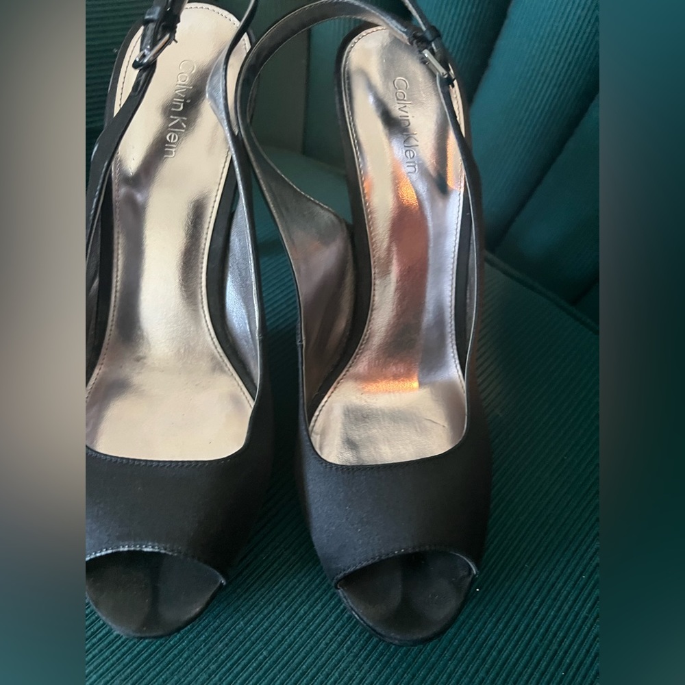 Calvin Klein black sateen heels size 8